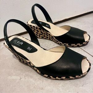 Ria Menorca Shoes size 40 US 9 Used Heels Black sandals Leather Platform Wedge